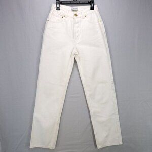Heavy Manners Jean Size 26 White Denim High Waisted Straight Leg Gold Button Fly